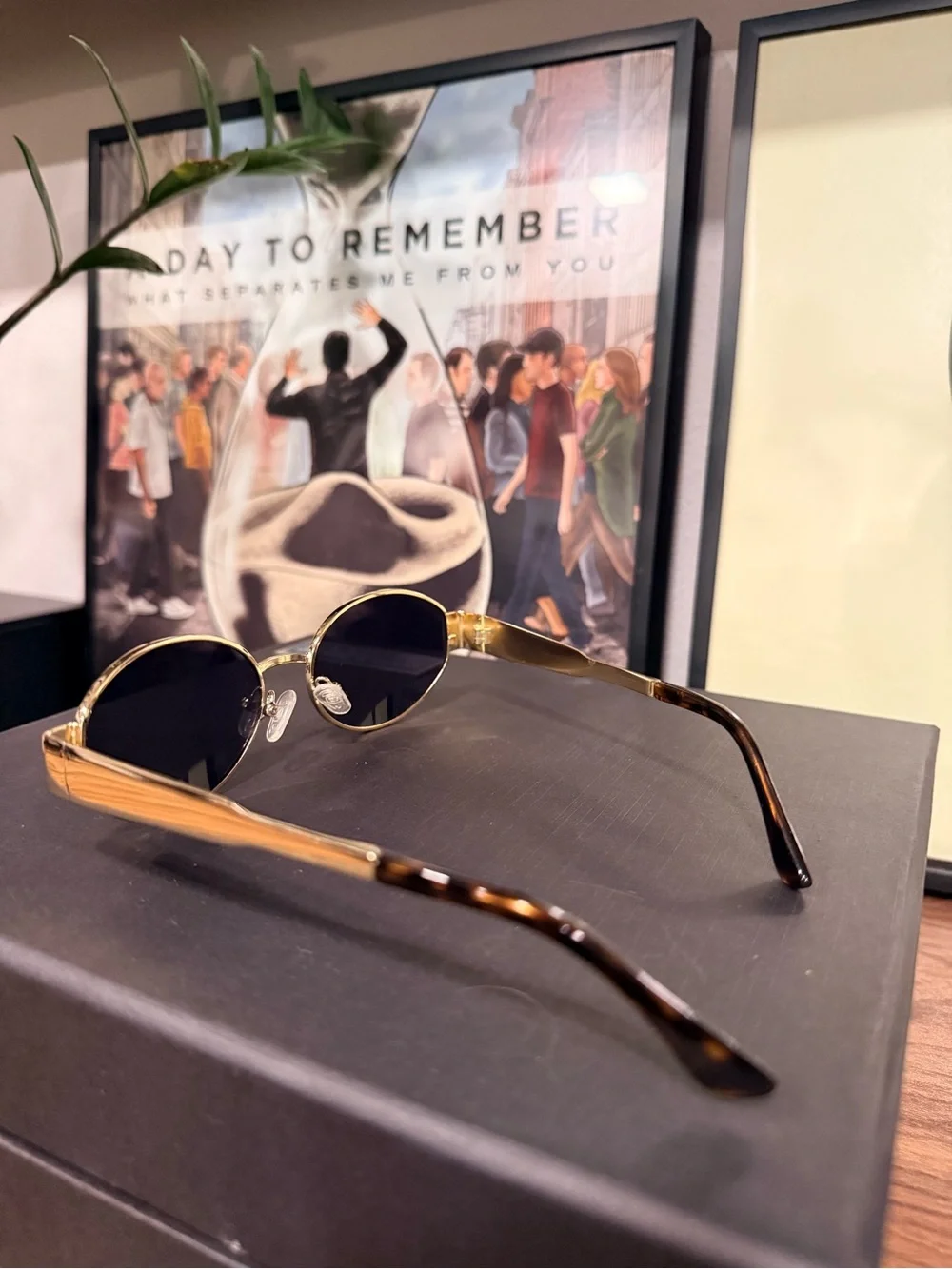 Source Unknown Gold Frame Black Lens Oval Sunglasses